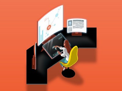 Analysestation mit Monitoren im Labor
